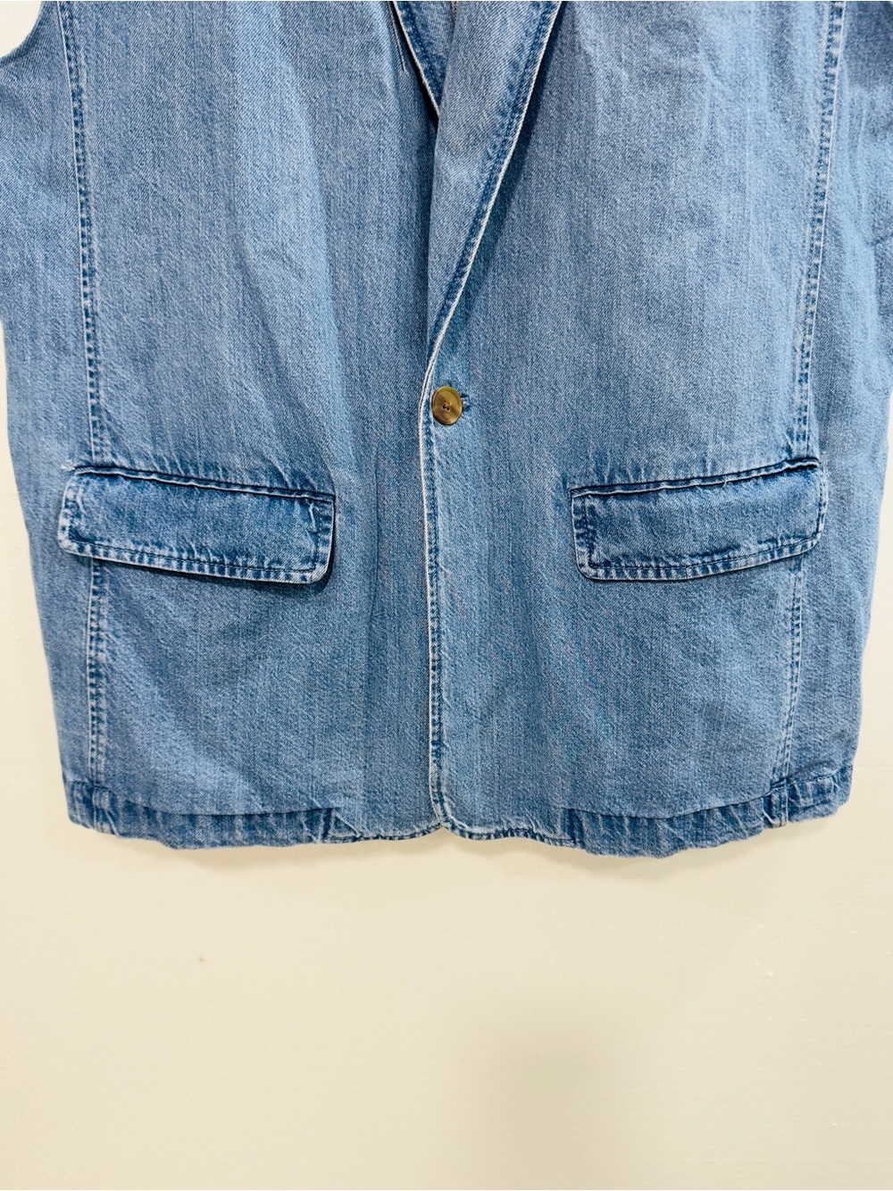 GAP Denim Blazer Vest XXL Blue Sleeveless Longline Jean Jacket Oversized - Picture 5 of 8